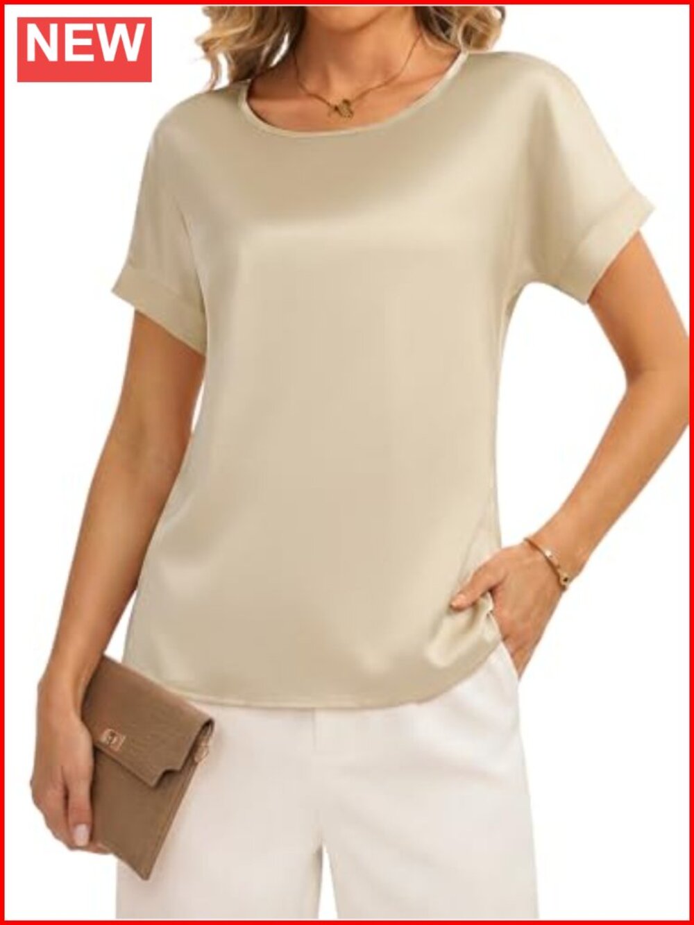 Women's Satin Blouse Cap Sleeve Silky Chic Office Work Shirt